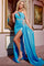 Prom Dresses Long Slit Beaded Formal Prom Dress Blue