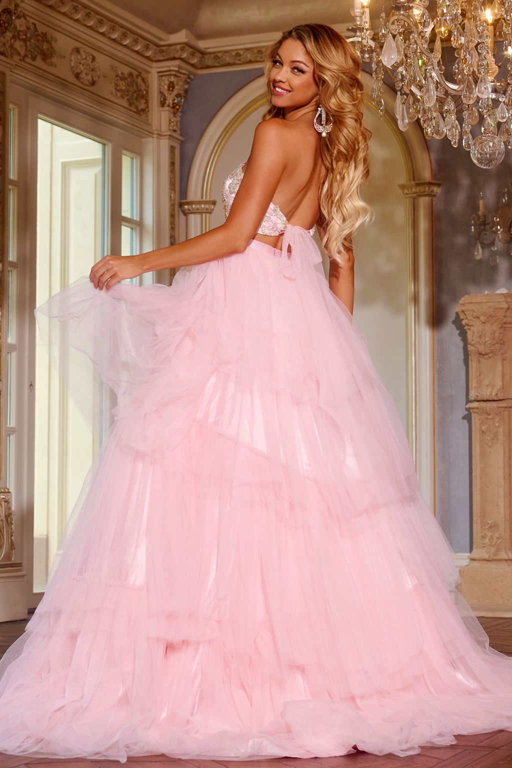 Prom Dresses Ball Gown Long Formal Beaded Prom Dress Pink