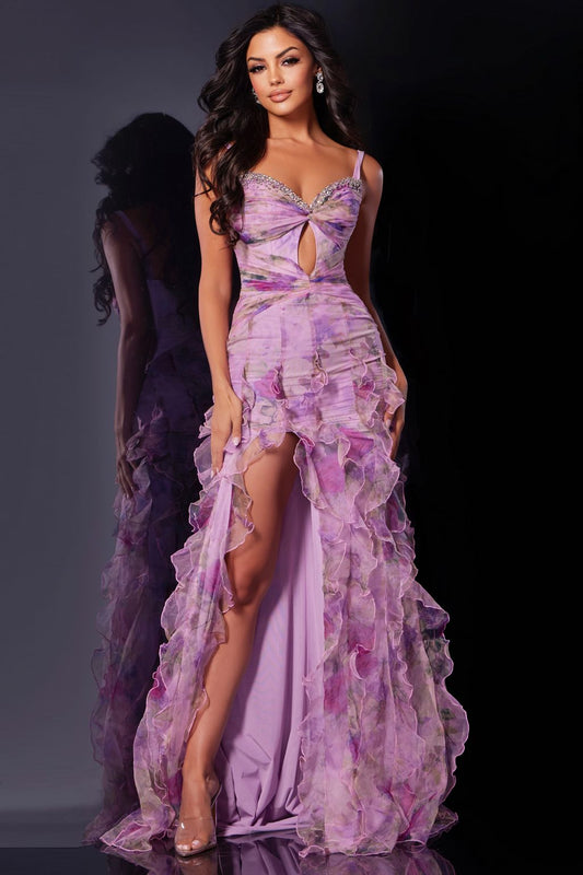 Prom Dresses Long Beaded Floral Ruffle Prom Dress Multi