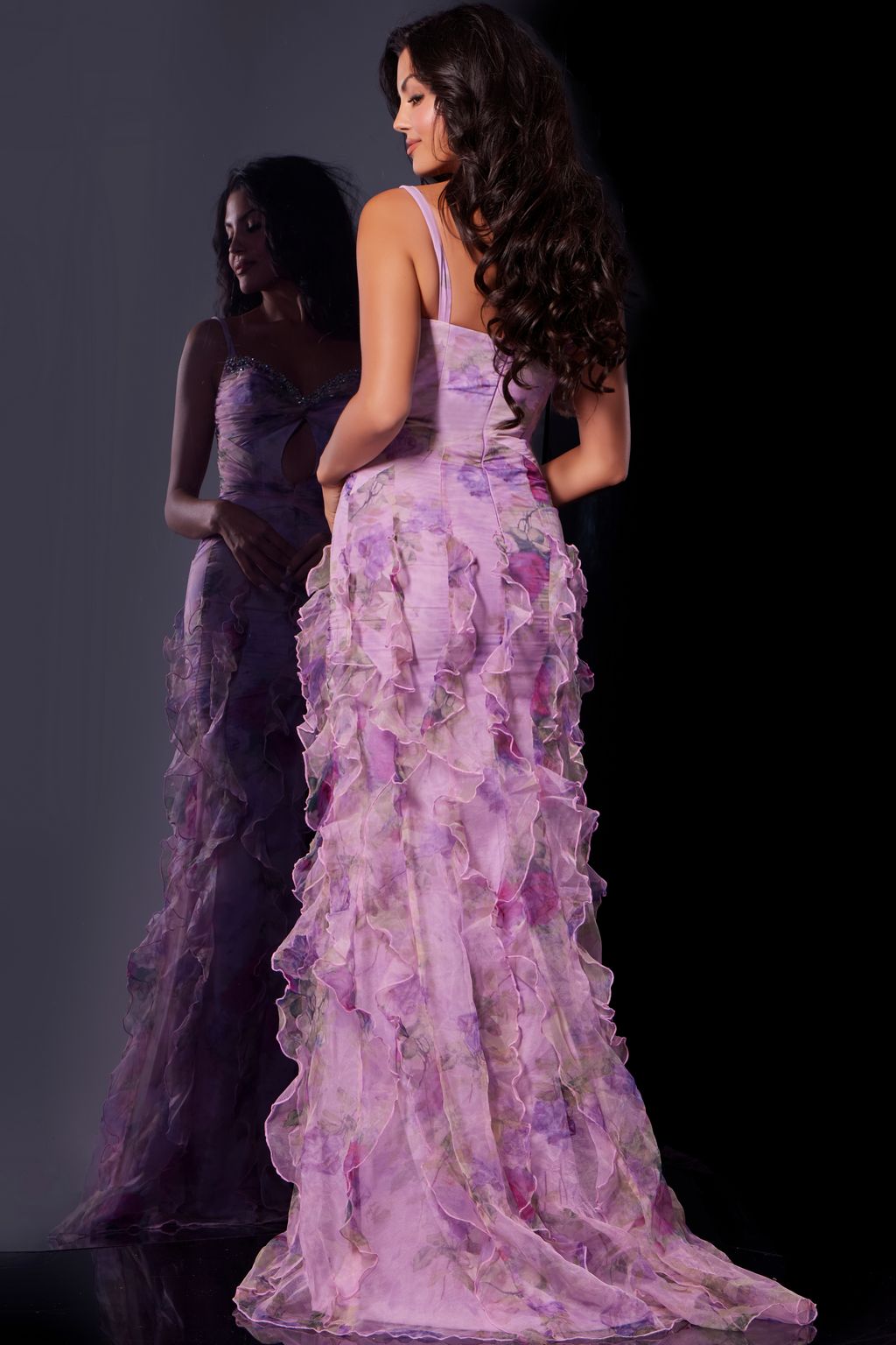 Prom Dresses Long Beaded Floral Ruffle Prom Dress Multi