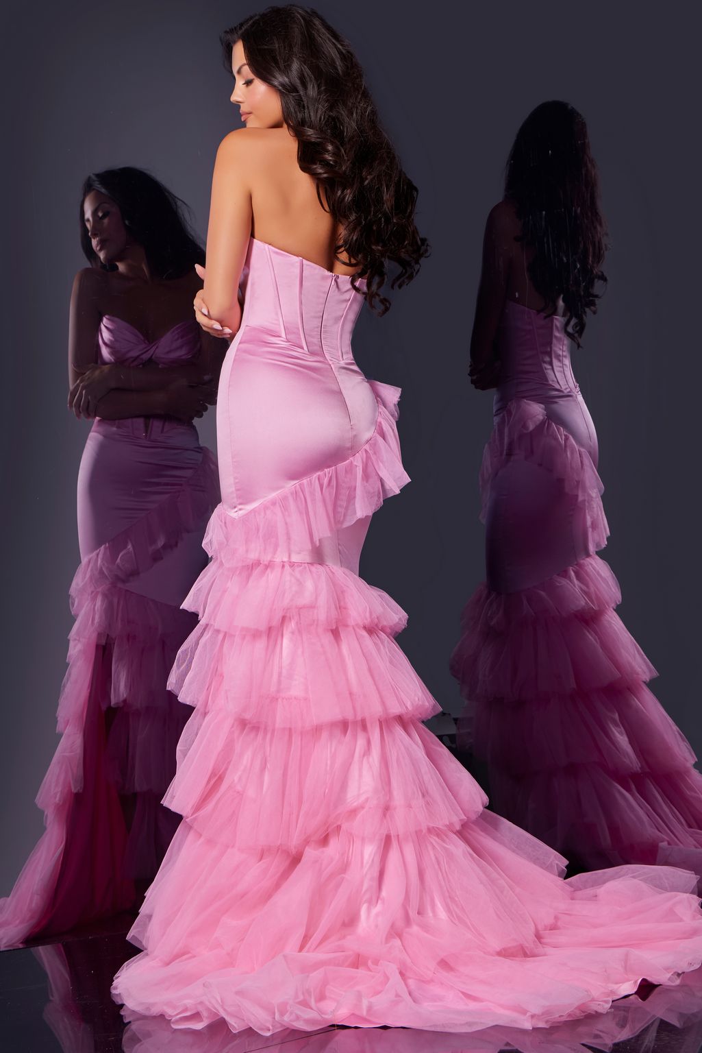 Jovani D5114 Long Ruffle Tiered Formal Prom Dress