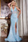 Prom Dresses Glitter Long Formal Slit Prom Dress Light Blue