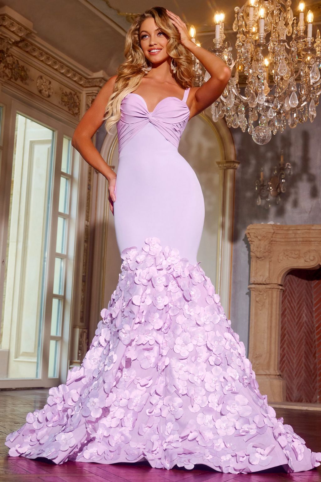 Prom Dresses Floral Long Formal Mermaid Prom Dress Lilac