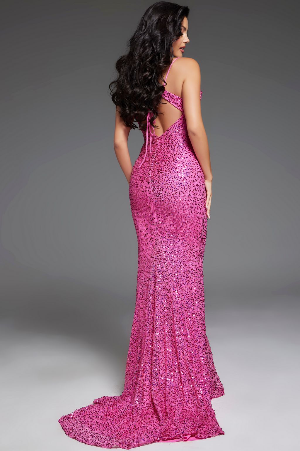 Prom Dresses Sequin Long Formal Floral Accent Prom Dress Hot-Pink