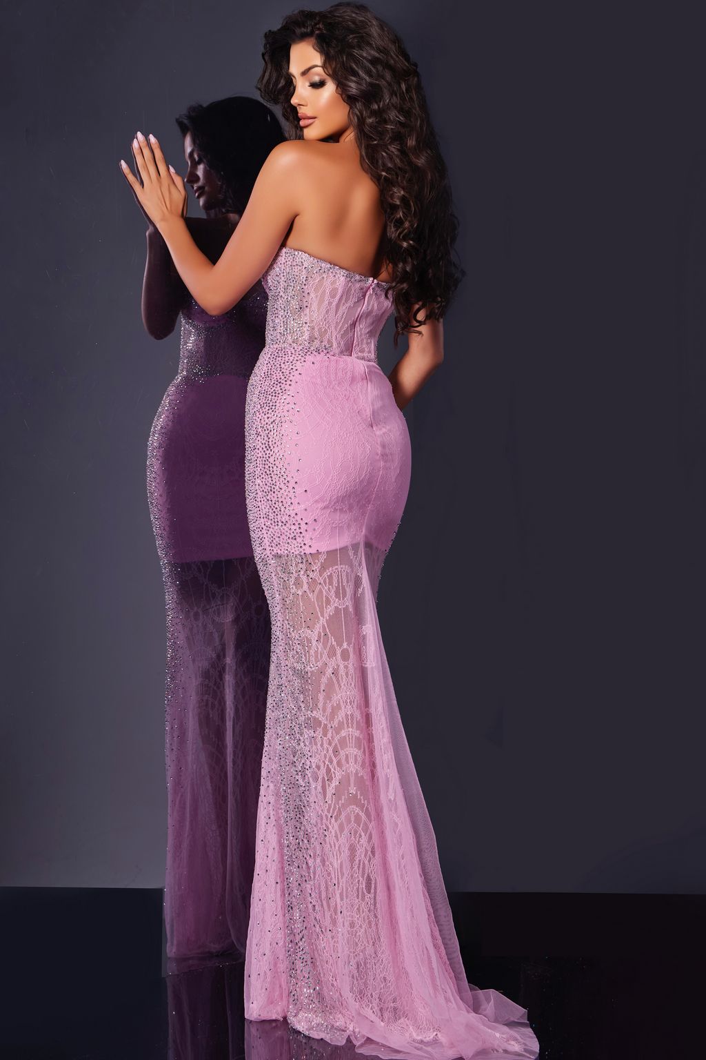 Jovani D5503 Long Formal Beaded Lace Prom Dress