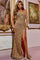 Prom Dresses Sequin Gown Long Slit Formal Prom Dress Gold