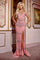 Prom Dresses Beaded Slit Formal Long Prom Dress Pink