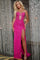 Prom Dresses Beaded Slit Long Formal Fitted Prom Dress Fuchsia