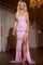 Prom Dresses Prom Long Fitted Slit Beaded Sequin Formal Dress Pink