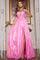 Prom Dresses Pleated A Line Long Formal Metallic Prom Dress Pink