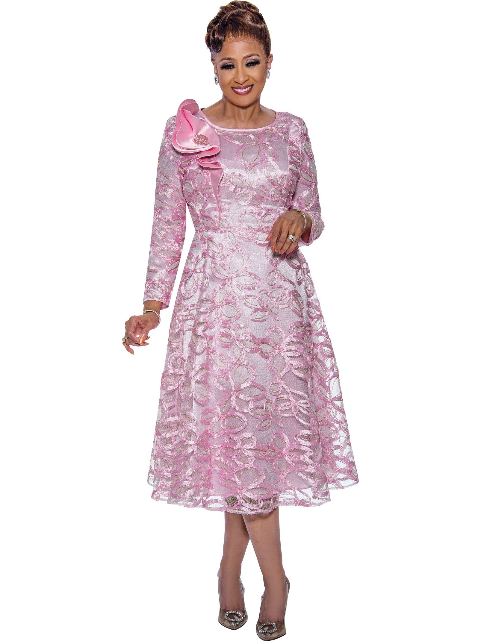Plus Size Dresses Plus Size Mother of the Bride Ruffle Brooch Dress Pink