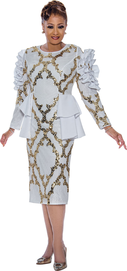Plus Size Dresses Plus Size Mother of the Bride Sequin Midi Dress White/Gold
