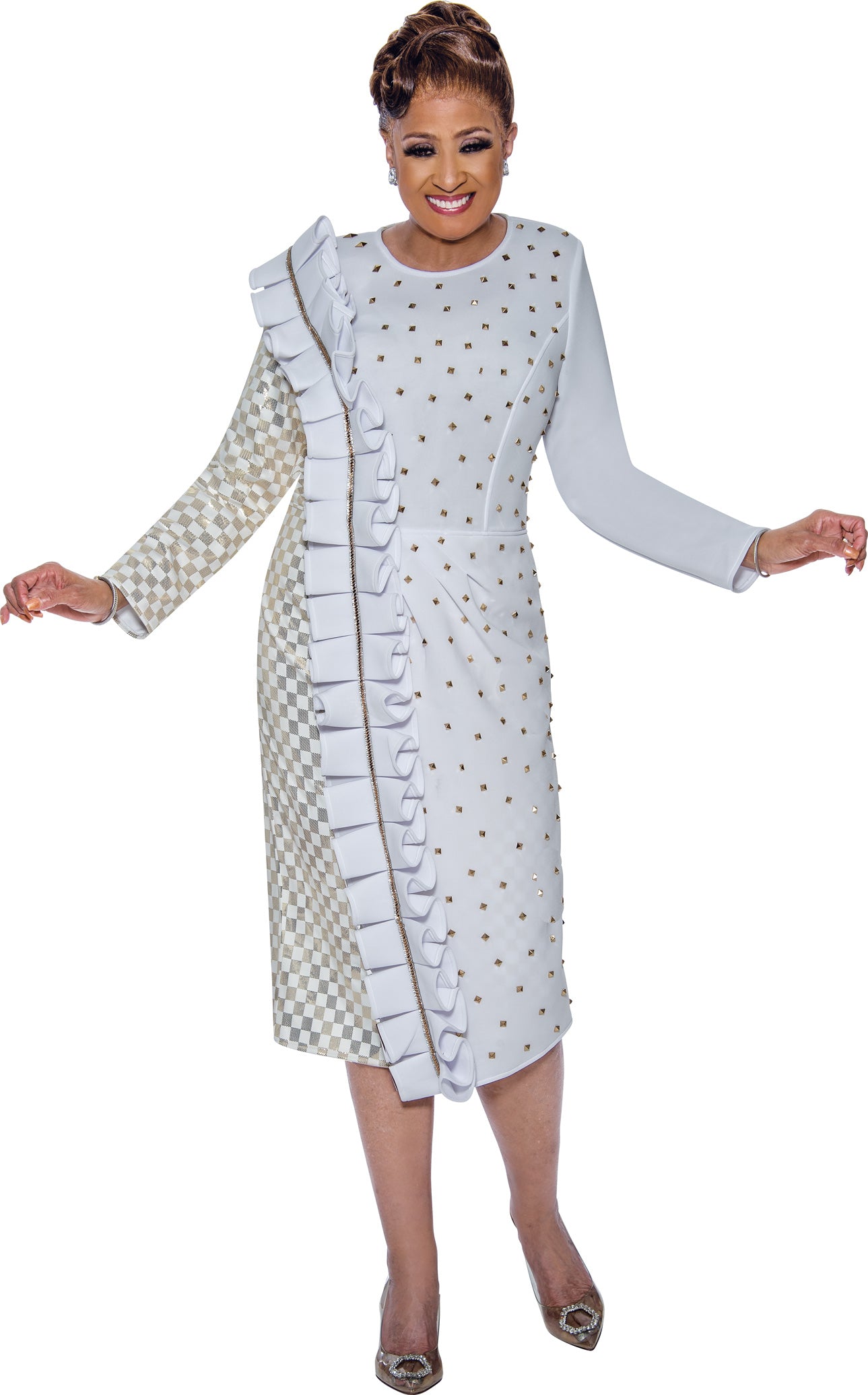Divine Apparel DN12391W Beaded Plus Size Long Sleeve Midi Dress main image 0