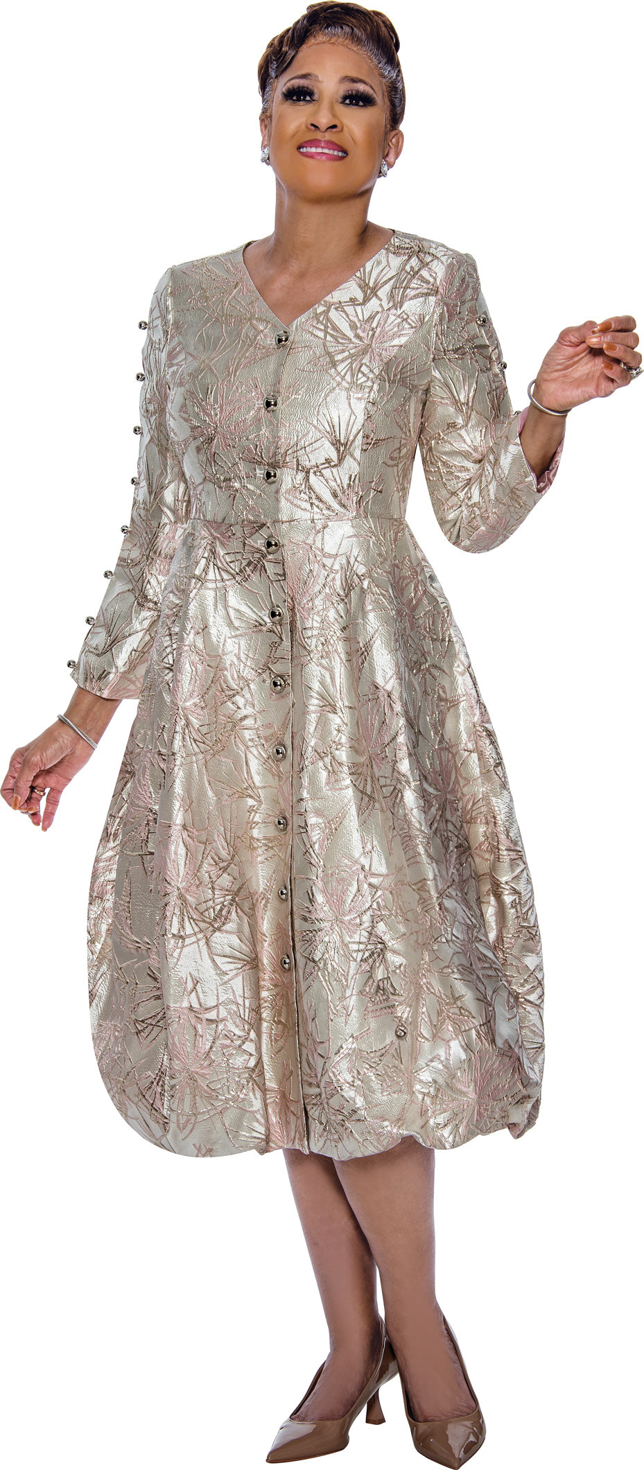 Plus Size Dresses Long Sleeve Mother of the Bride Button Dress Pink