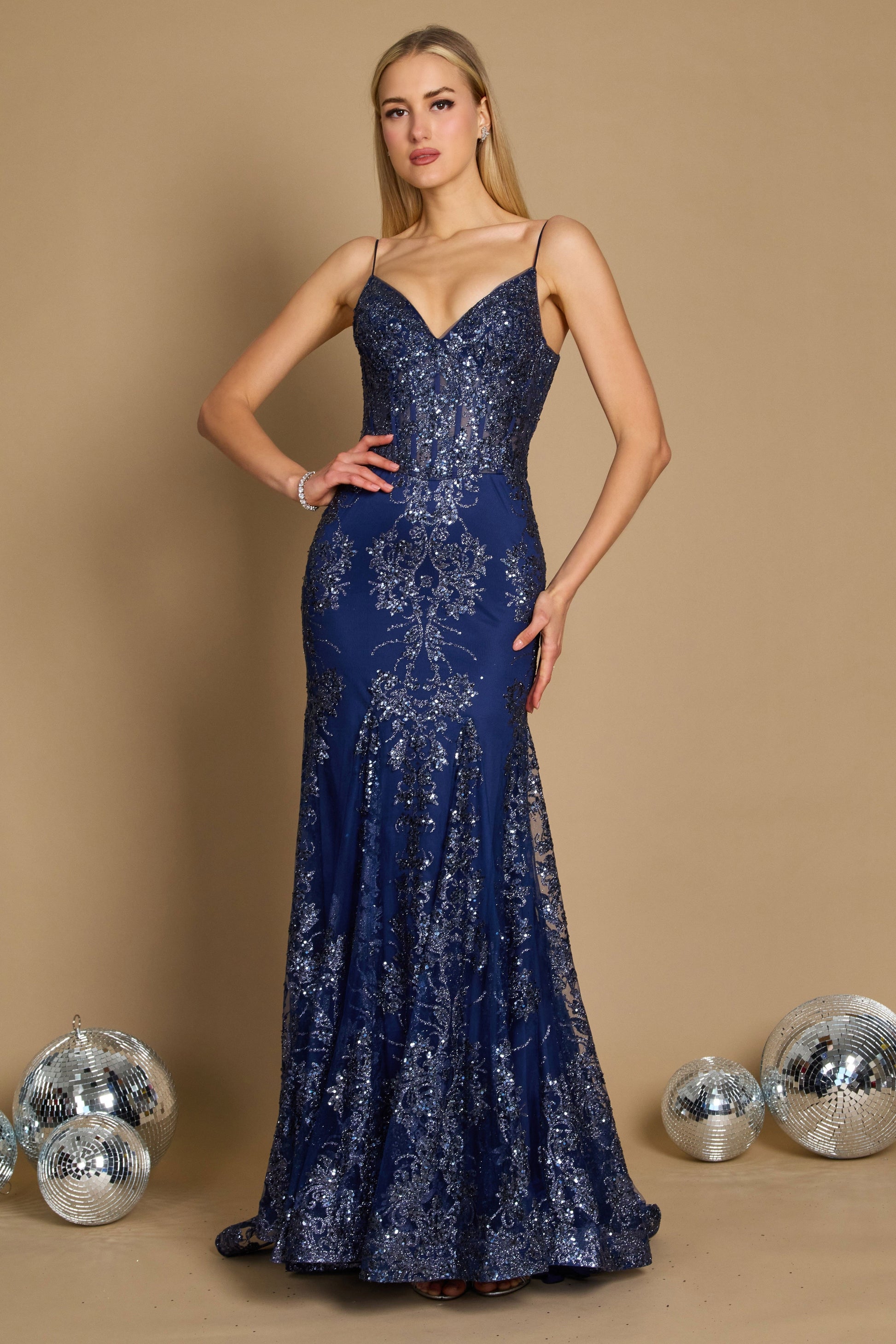 Fitted Sequins Corset Prom Dress Formal Evening Gown