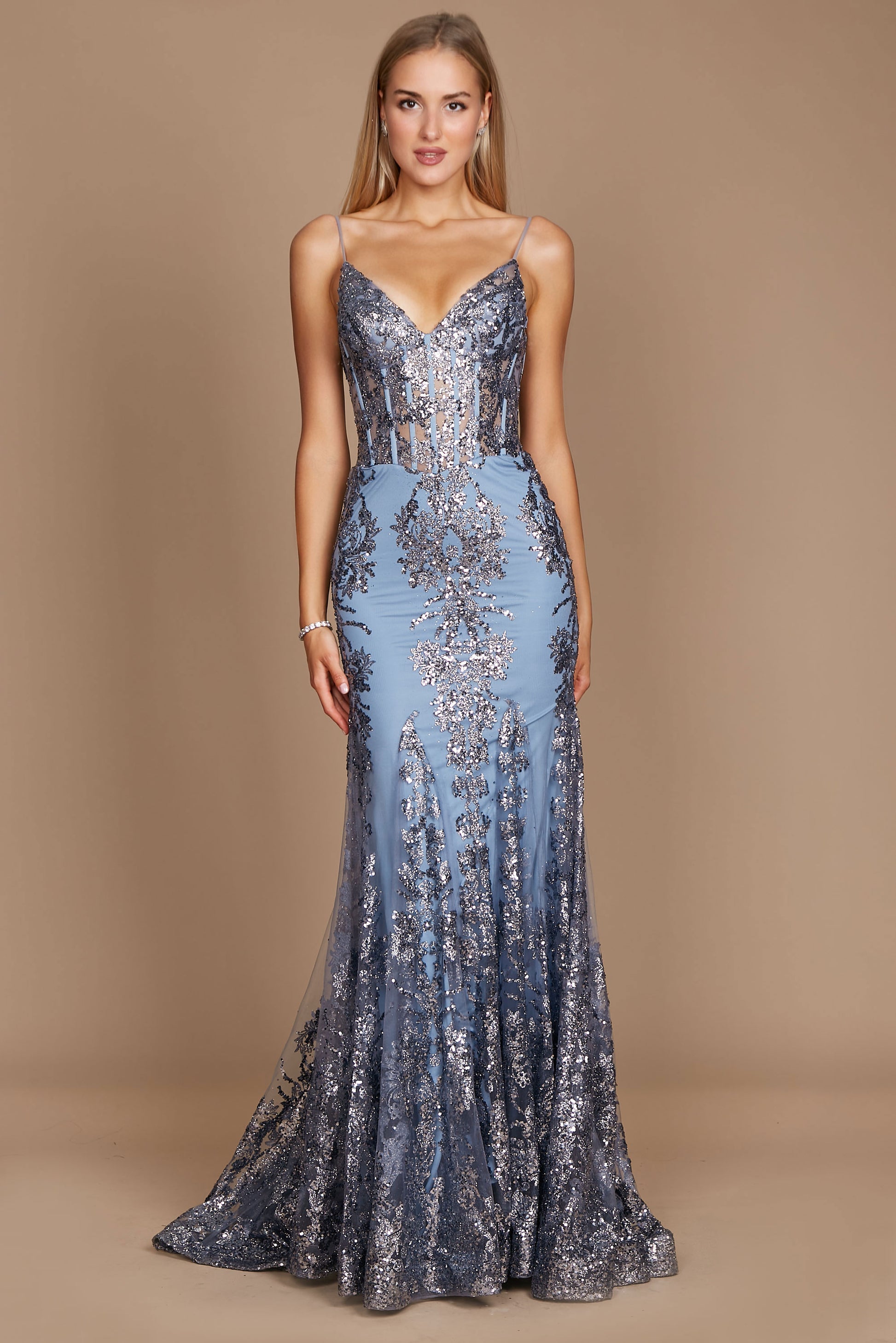 Fitted Sequins Corset Prom Dress Formal Evening Gown