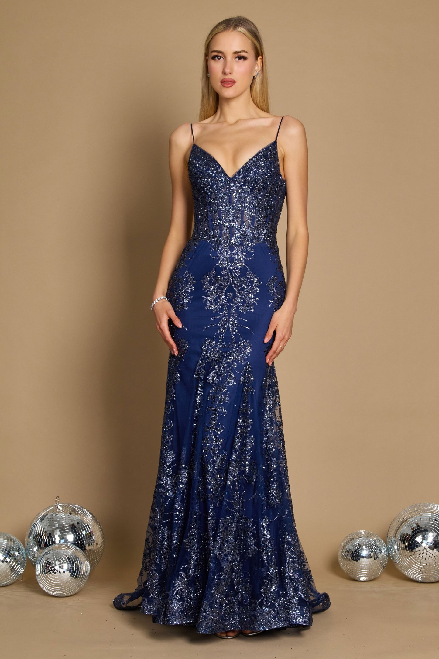 Prom Dresses Fitted Corset Long Formal Prom Dress Navy