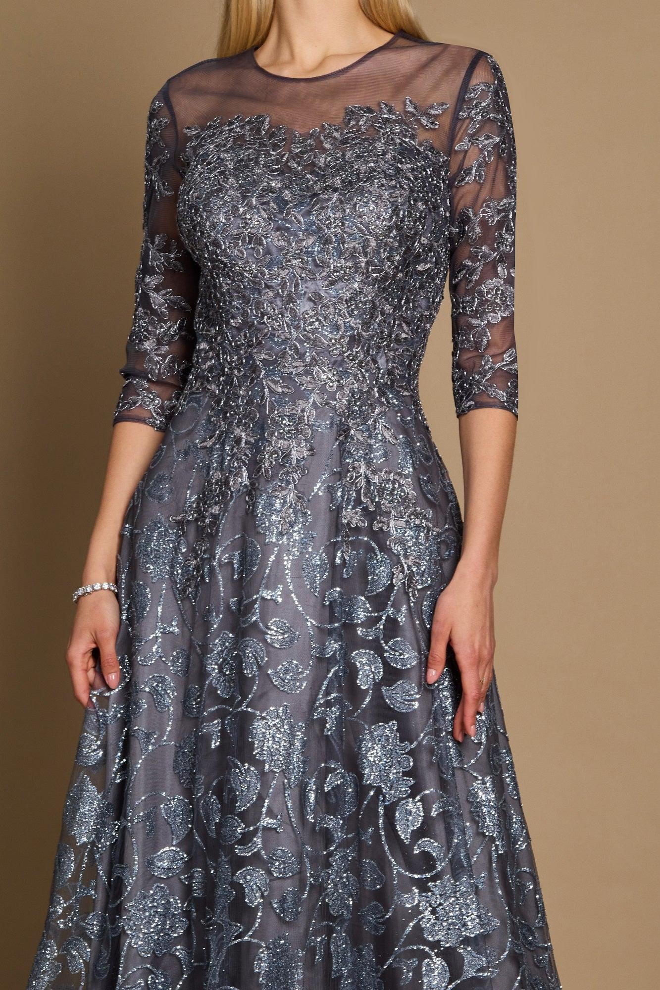 chinese dress ladies AIDAN MATTOX Embellished Lace Top Evening Dress In Ivory Black main image 1