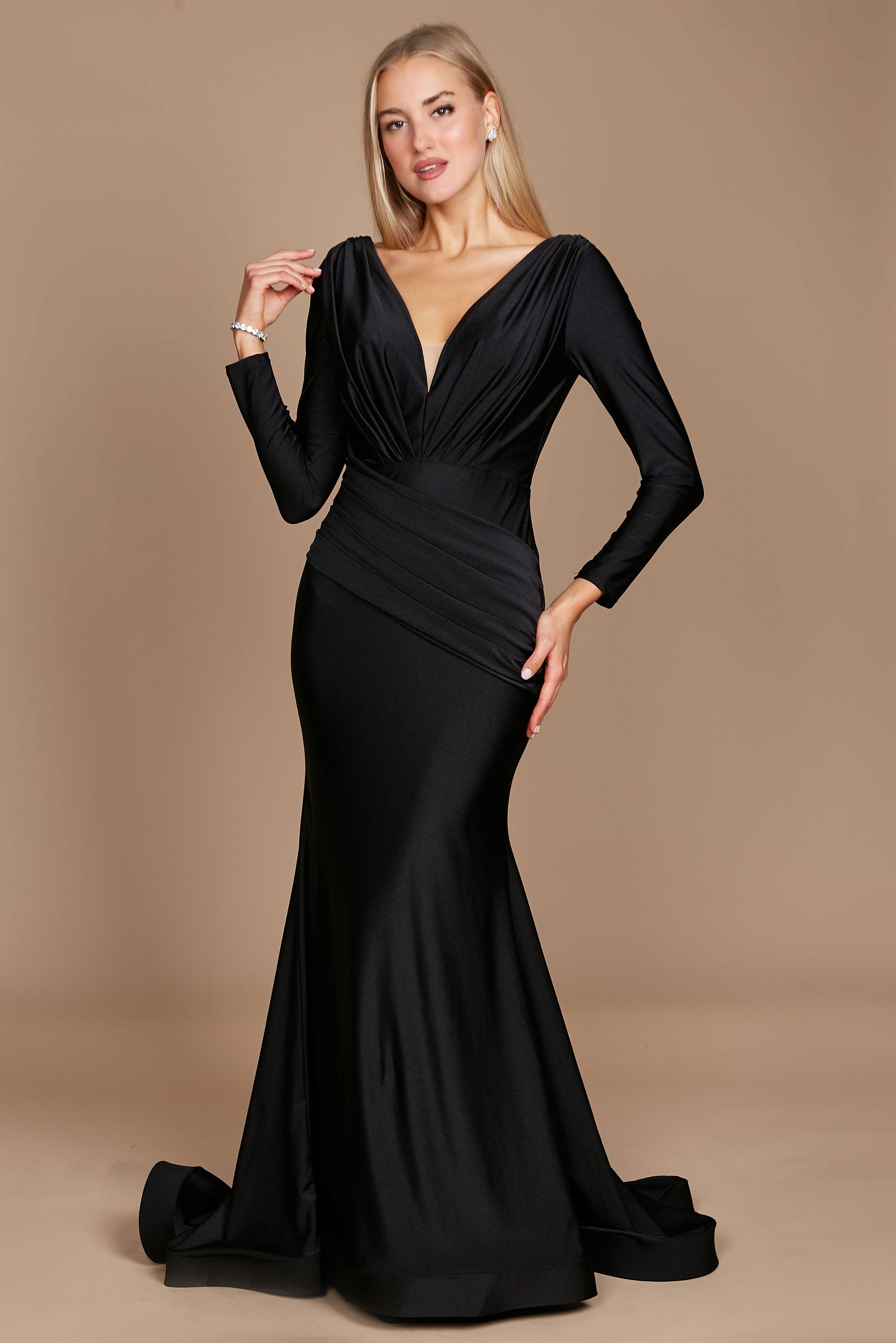 Formal Dresses Long Sleeve Formal Fitted Evening Dress Black