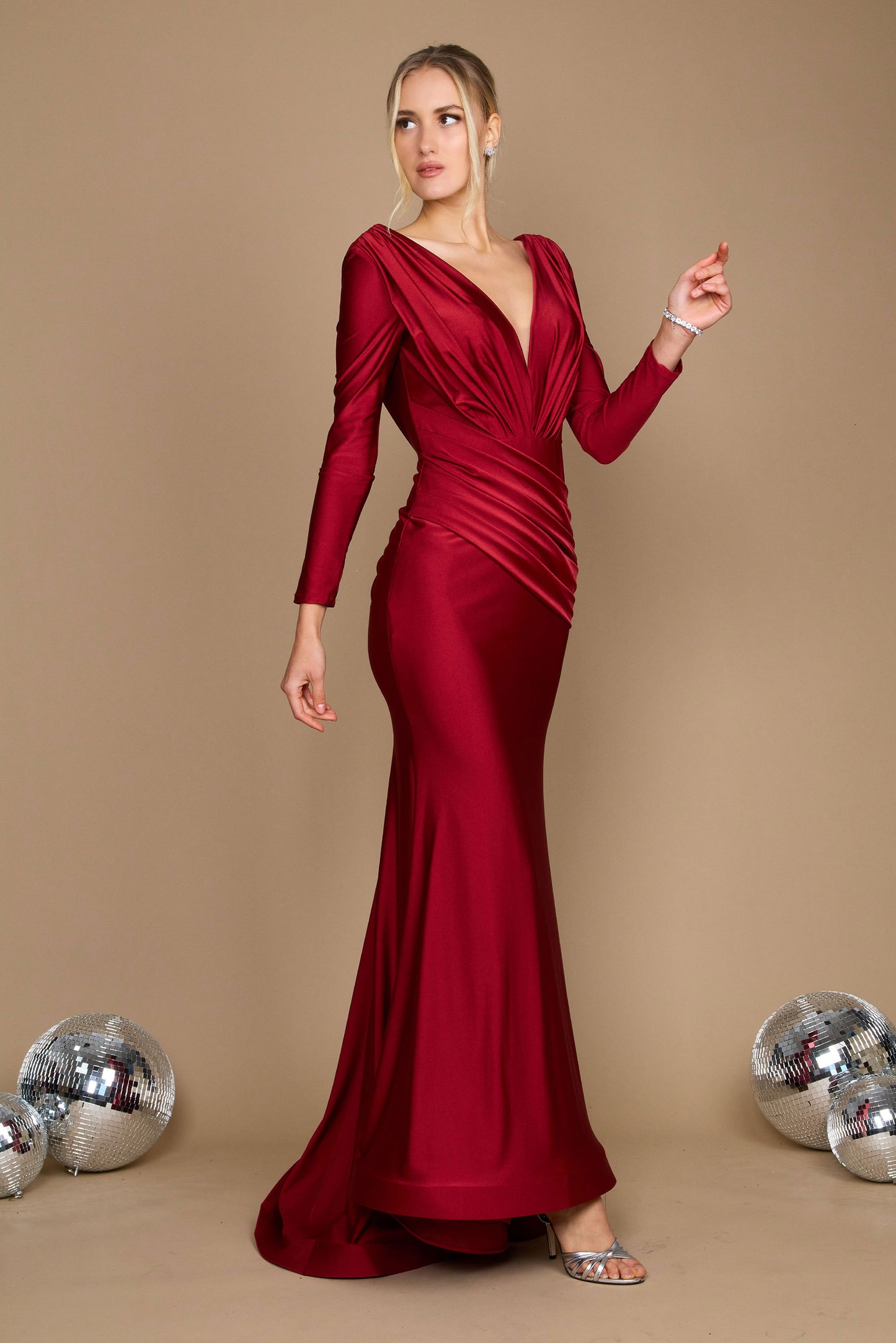 Formal Dresses Long Sleeve Formal Fitted Evening Dress Burgundy