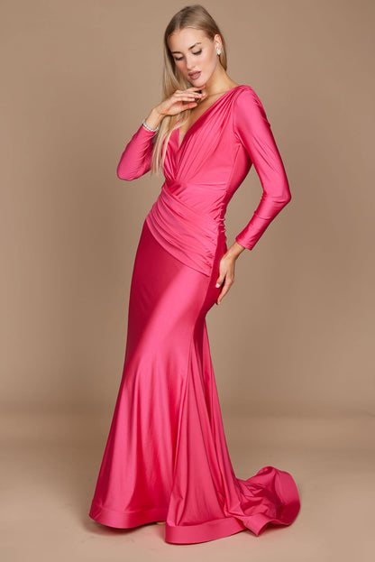 Formal Dresses Long Sleeve Formal Fitted Evening Dress Fuchsia