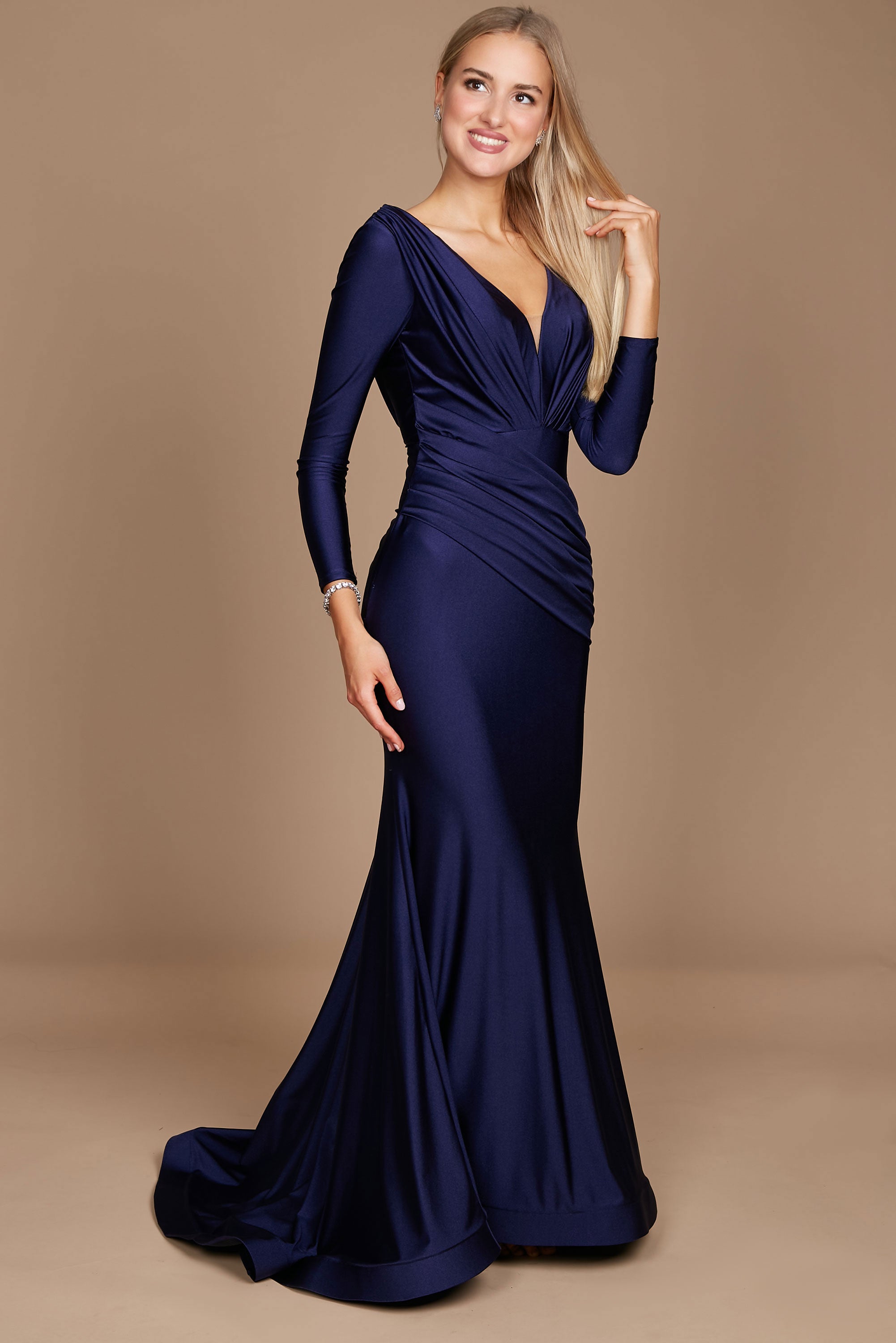 Formal Dresses Long Sleeve Formal Fitted Evening Dress Navy