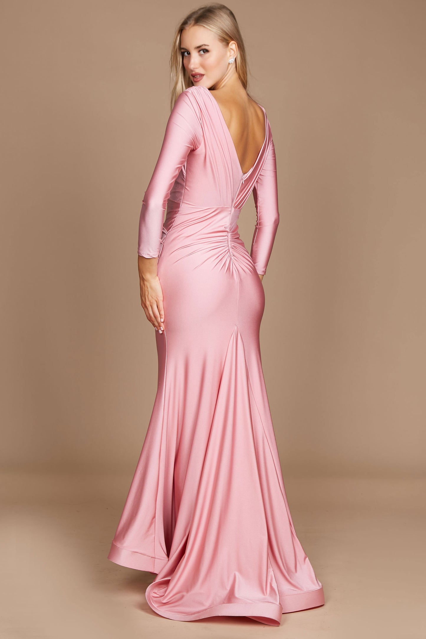 Formal Dresses Long Sleeve Formal Fitted Evening Dress Pink