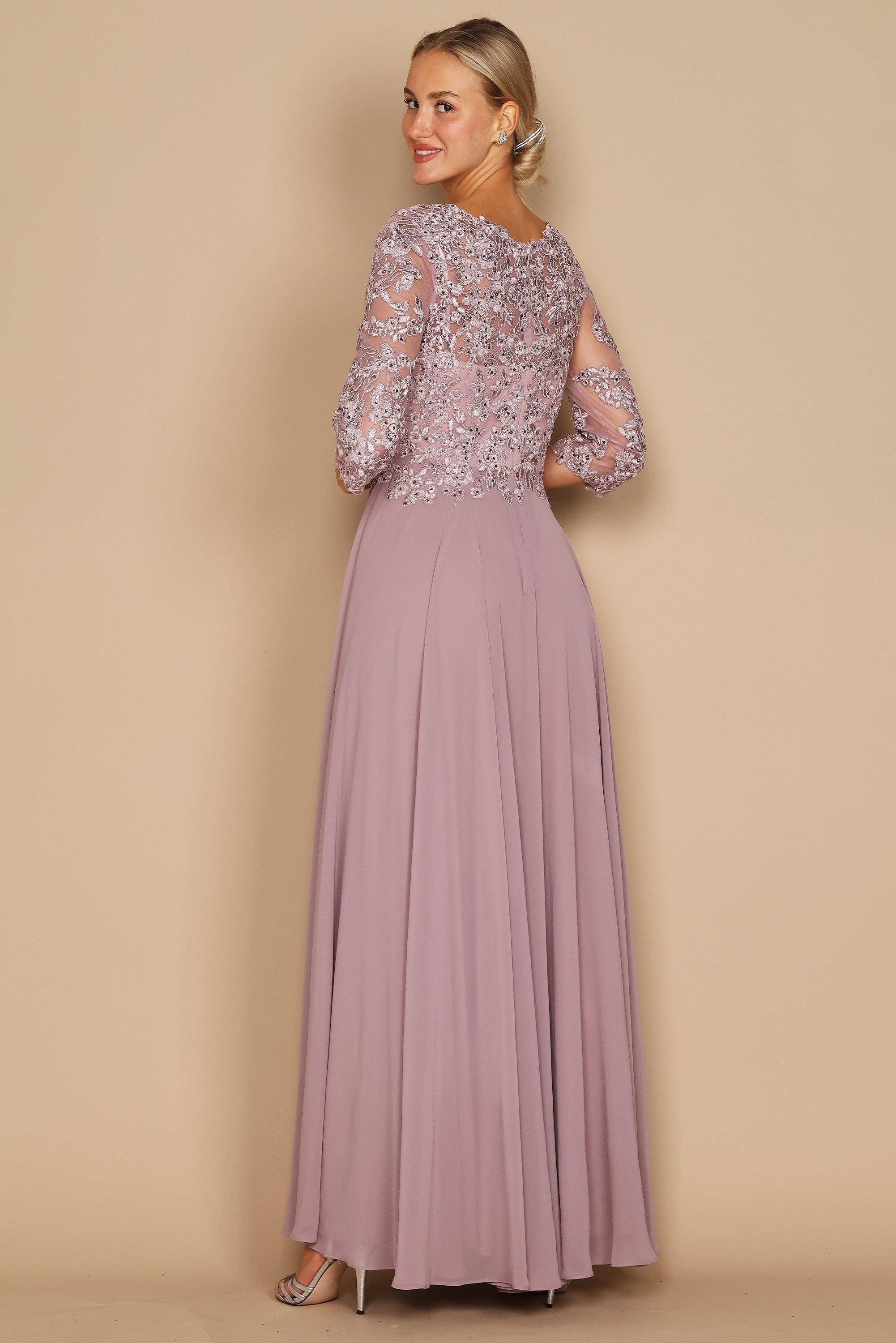 knee length dresses for ladies Long Open Sleeve Satin Formal Mother of the Bride Dress