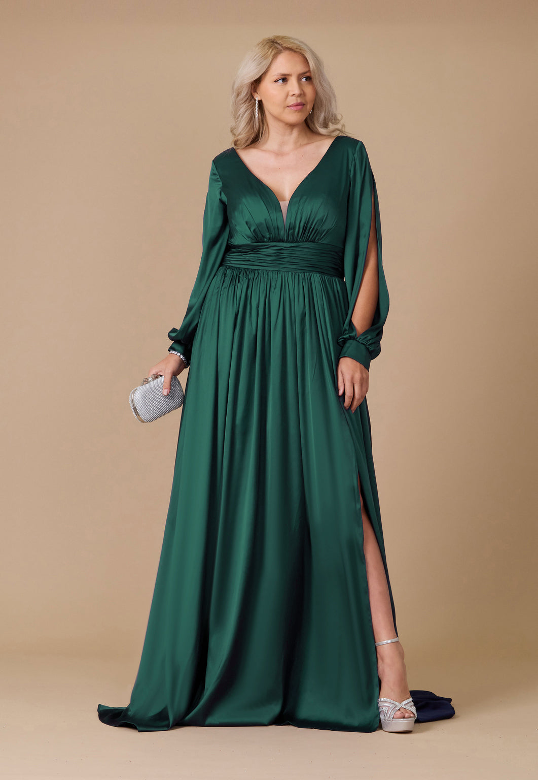 Long Open Sleeve Satin Formal Mother of the Bride Dress The Dress Outlet Long Open Sleeve Satin Formal Mother of the Bride Dress The Dress Outlet