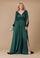 Formal Dresses Long Open Sleeve Satin Formal Evening Dress Emerald