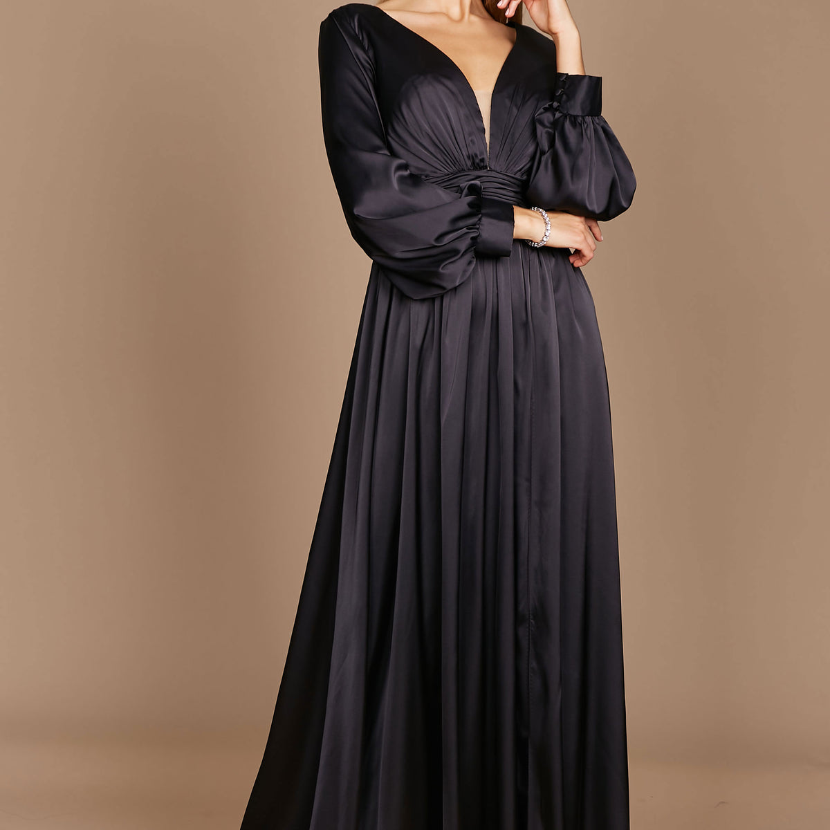 Black Satin Long Sleeve Formal Evening Dress The Dress Outlet Black Satin Long Sleeve Formal Evening Dress The Dress Outlet
