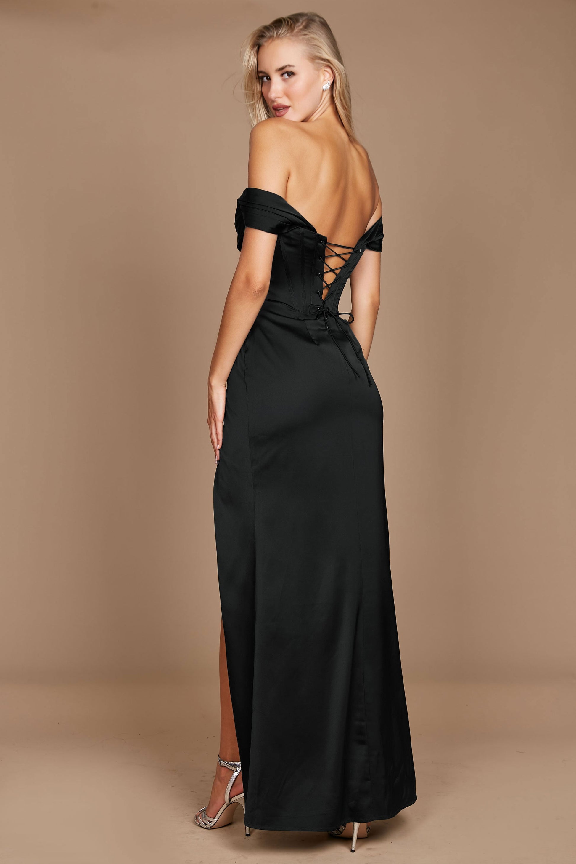 Elegant Satin Off Shoulder Corset Prom Dress Formal Evening Gown
