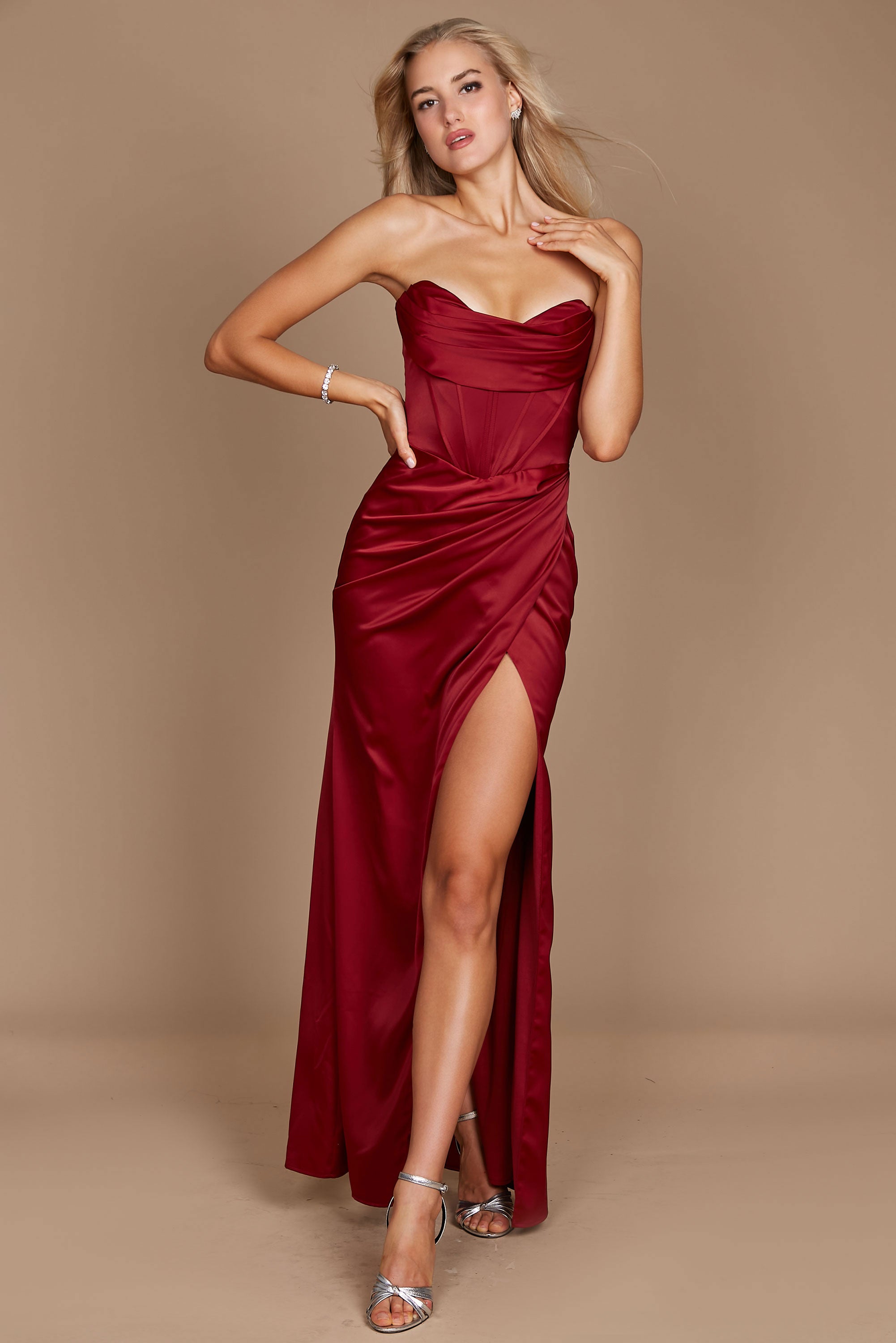 Formal Dresses Corset Satin Formal Evening Dress Burgundy