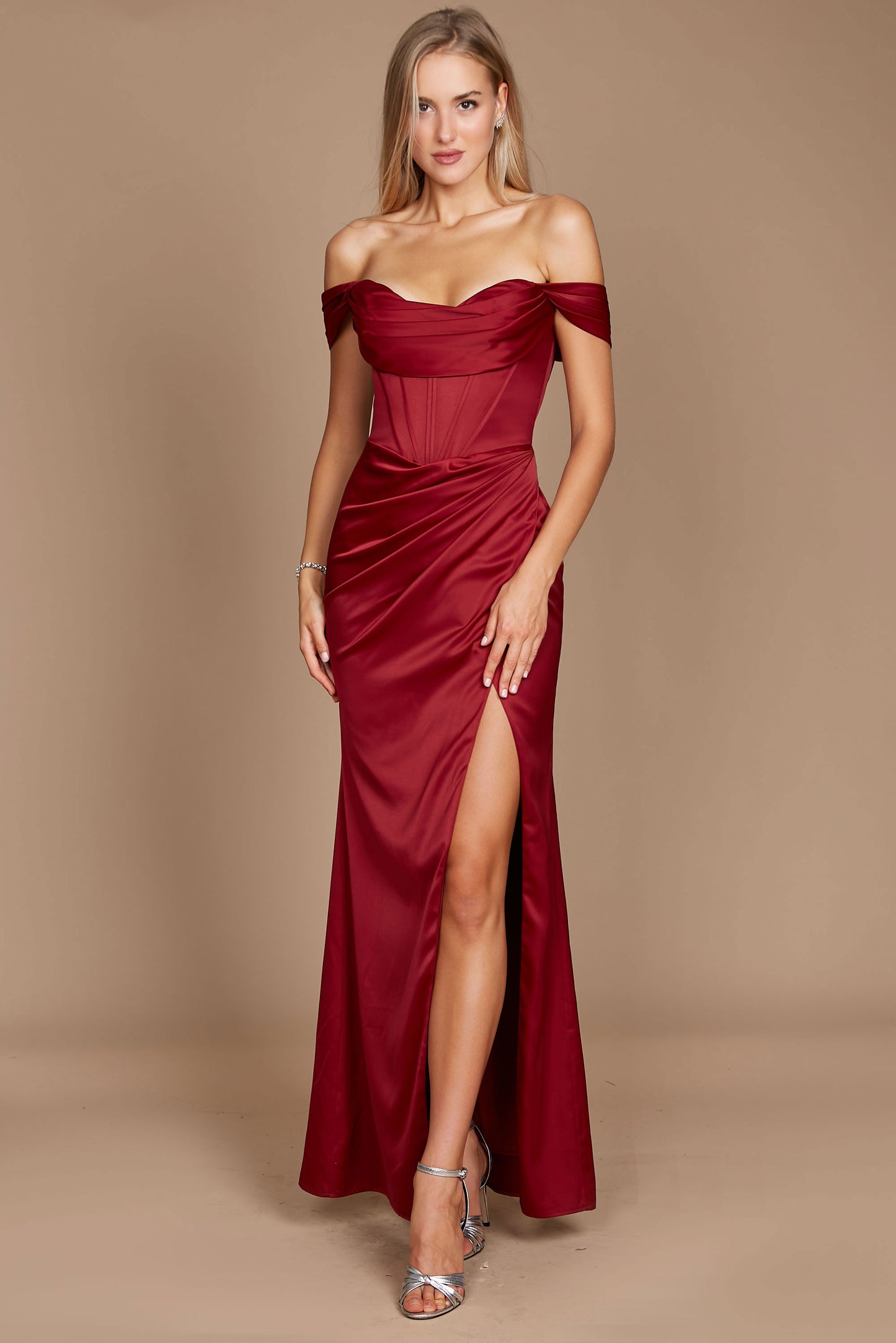 Formal Dresses Corset Satin Formal Evening Dress Burgundy
