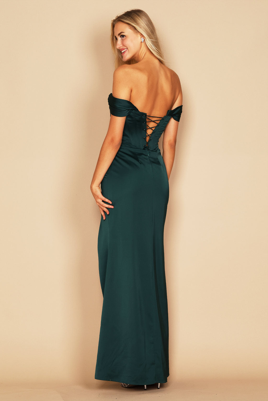 Elegant Satin Off Shoulder Corset Prom Dress Formal Evening Gown