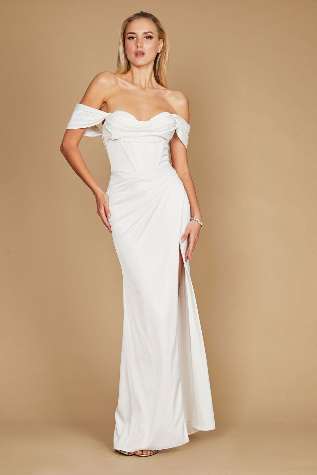 Formal Dresses Long Formal Corset Satin Evening Dress Off White