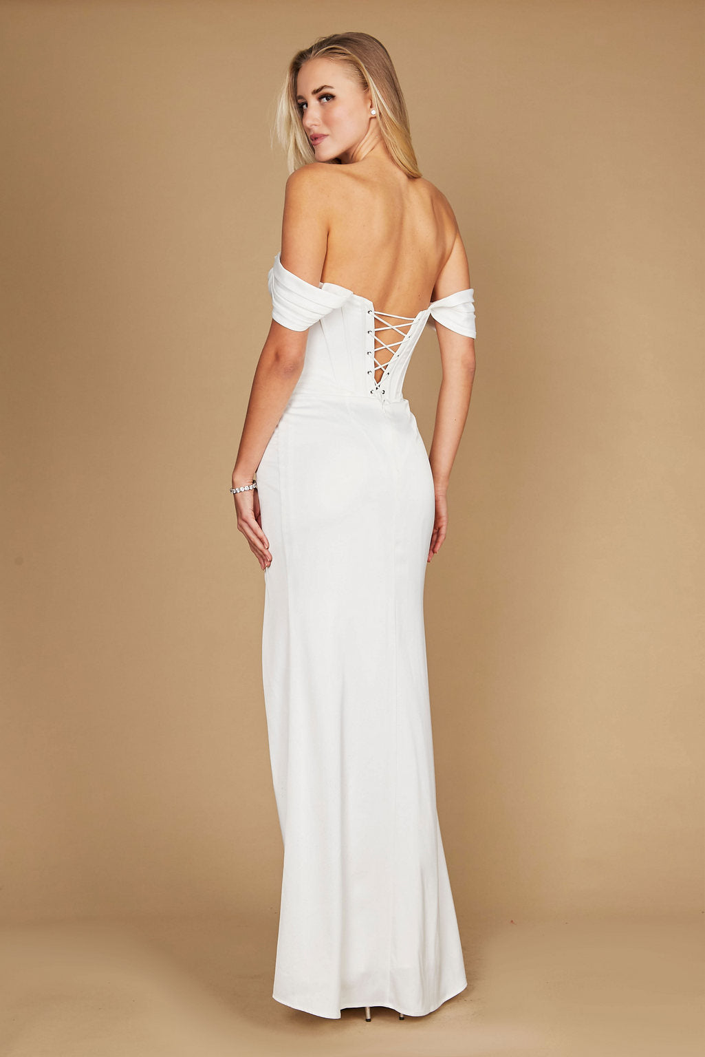 Formal Dresses Long Formal Corset Satin Evening Dress Off White