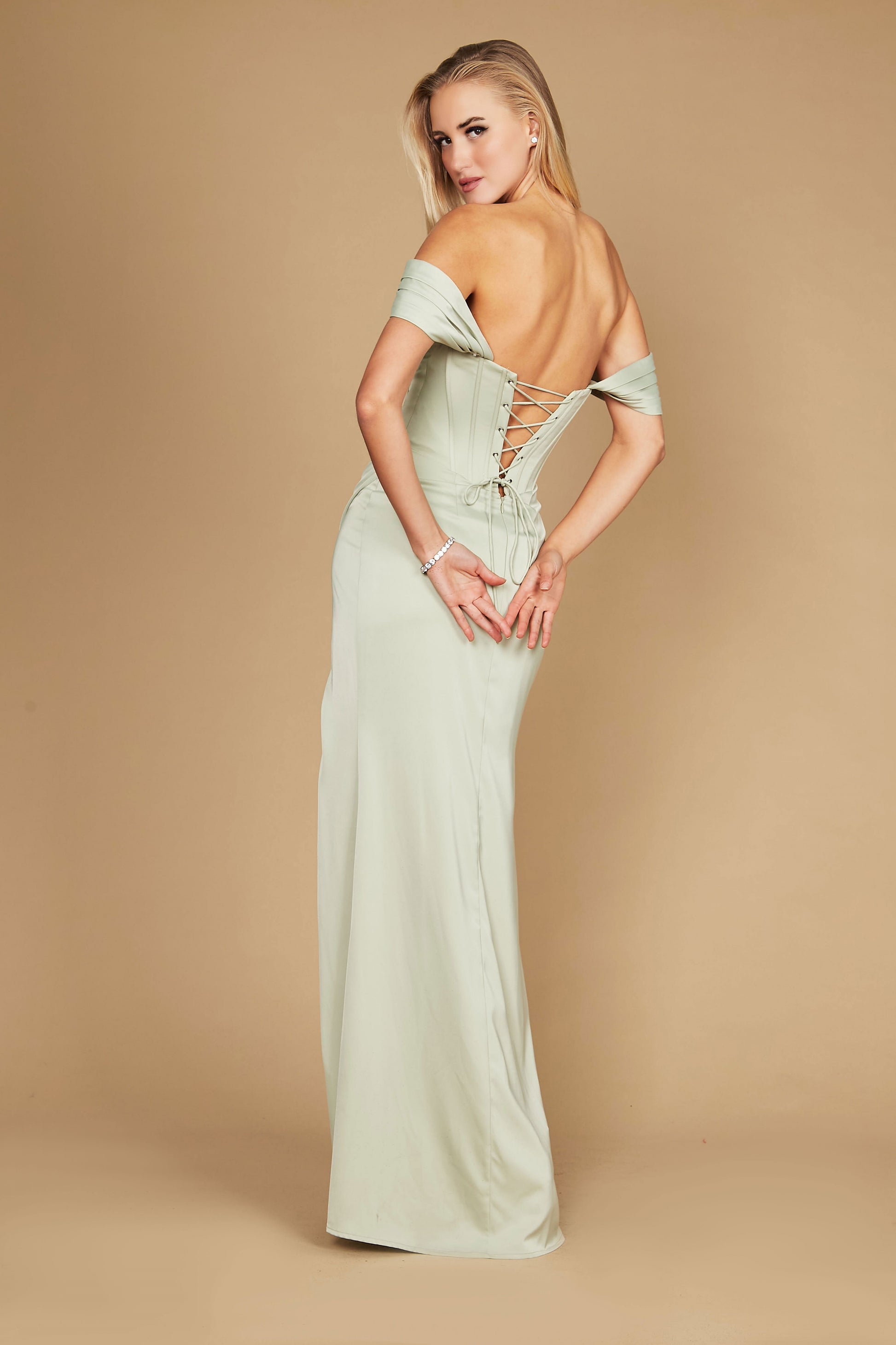 Elegant Satin Off Shoulder Corset Prom Dress Formal Evening Gown