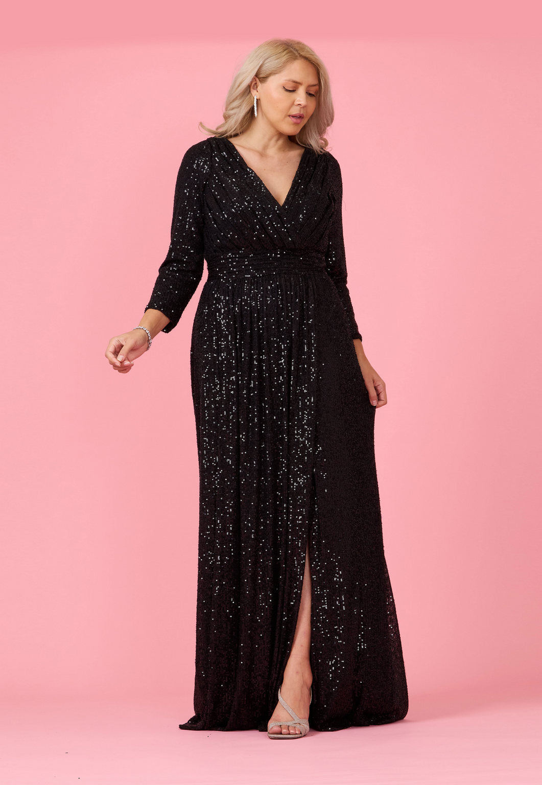 Long Sleeve Sequin Formal Hand Beaded Prom Dress