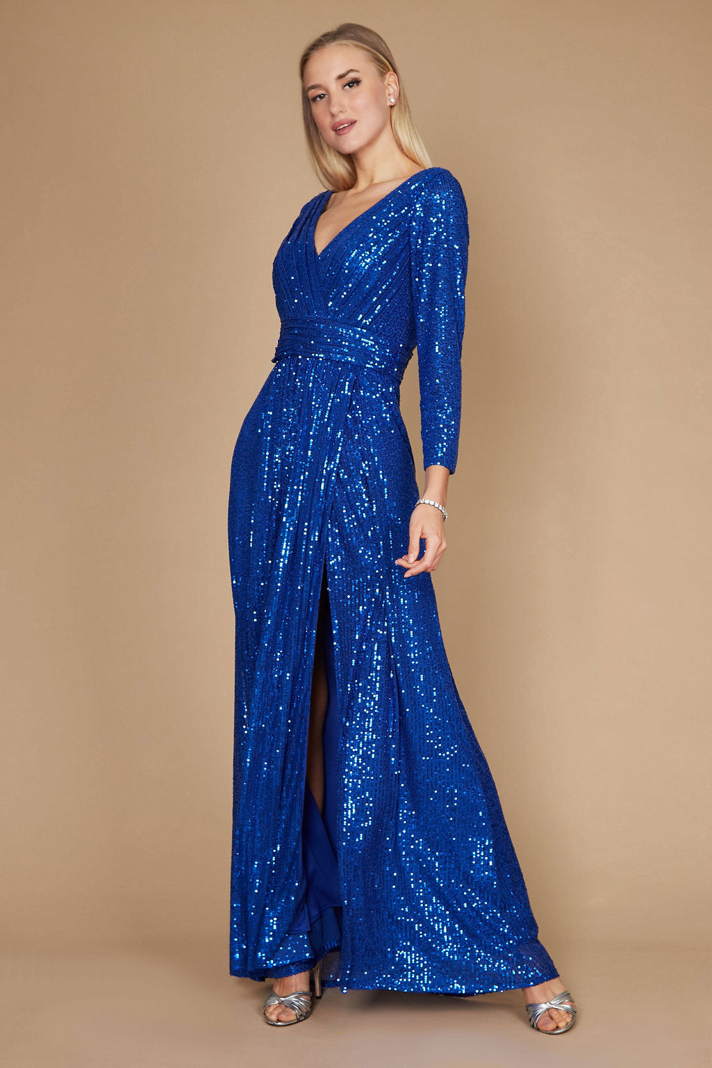 Long Sleeve Sequin Formal Hand Beaded Prom Dress