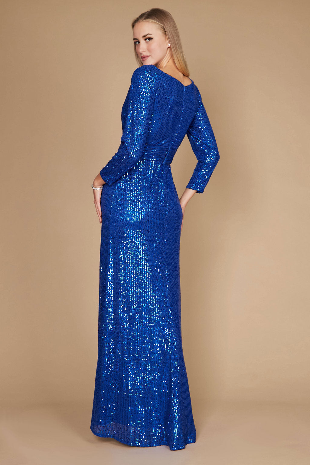 Formal Dresses Long Sleeve Sequin Formal Beaded Dress Royal Blue