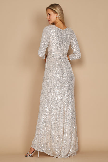 Formal Dresses Long Sleeve Sequin Formal Beaded Dress Silver
