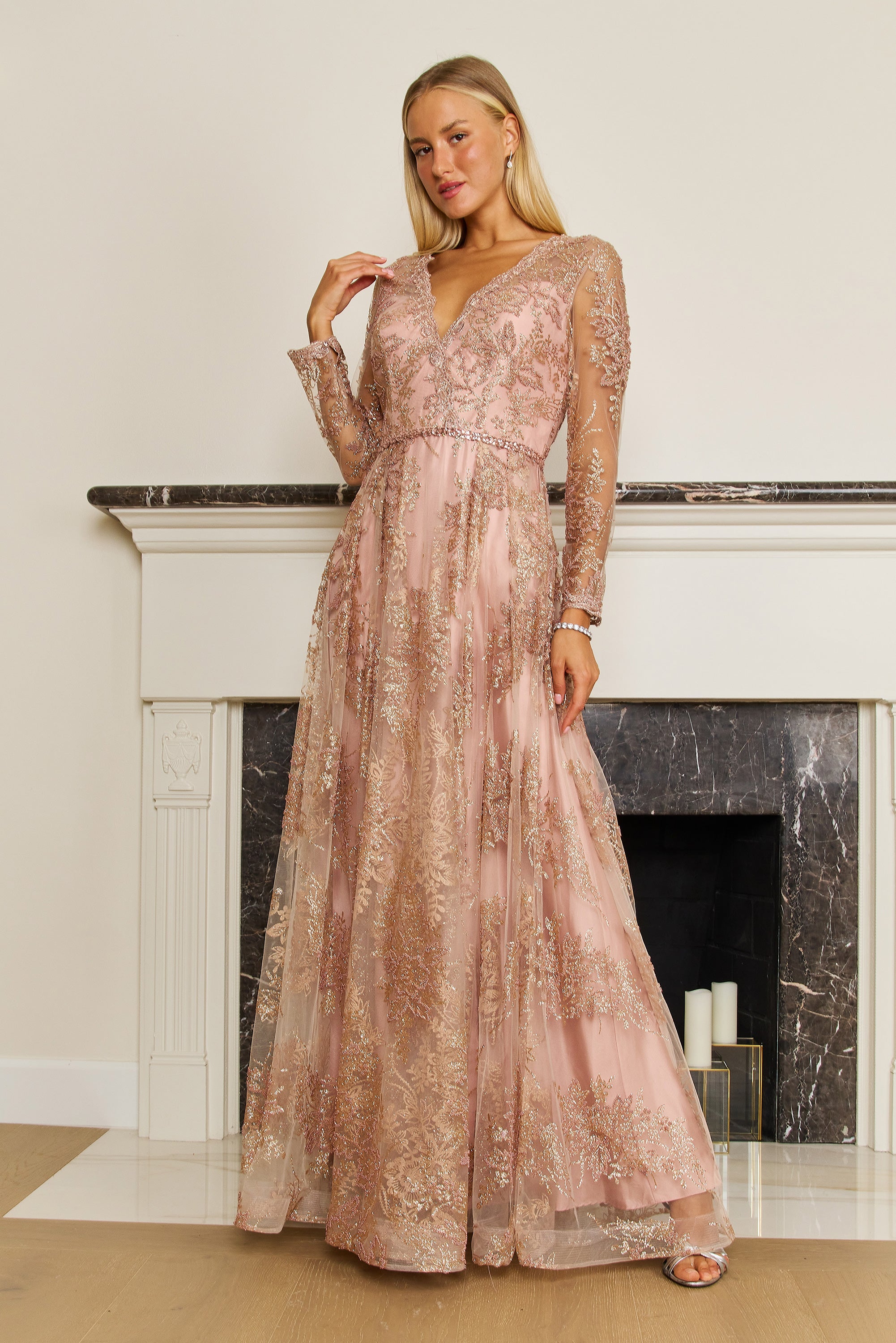 Formal Dresses Long Sleeve Formal Dress Evening Gown Rose Gold