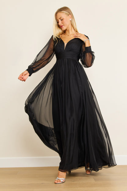 Mother of the Bride Dresses Long Sleeve Chiffon Black Formal Dress Black