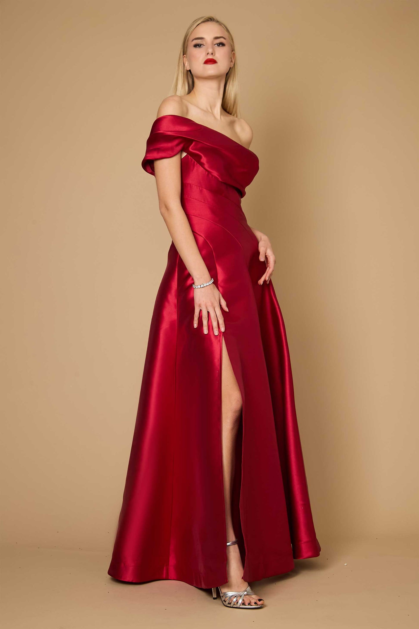 Formal Dresses One Shoulder Long Formal Ball Gown Evening Dress Burgundy