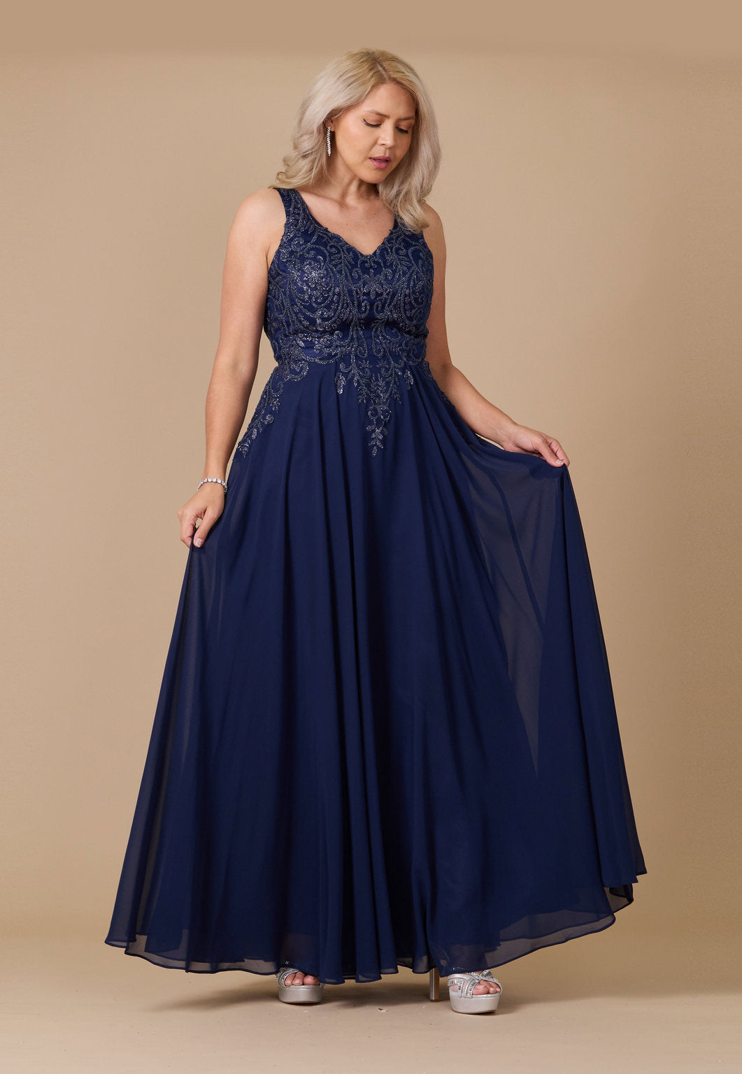 Black/Silver Long Formal Party Dress Plus Size Black Tie