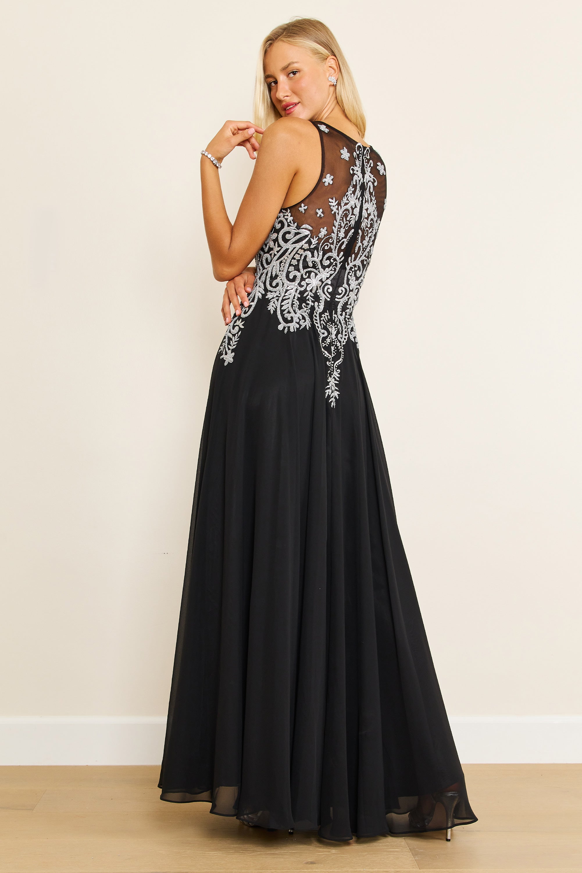 Black/Silver Long Formal Party Dress Plus Size Black Tie
