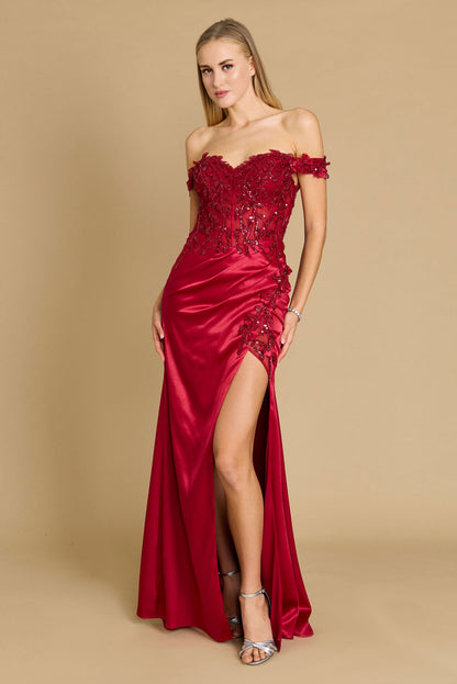 Prom Dresses Fitted Corset Off the Shoulder Formal Prom Dress Burgundy