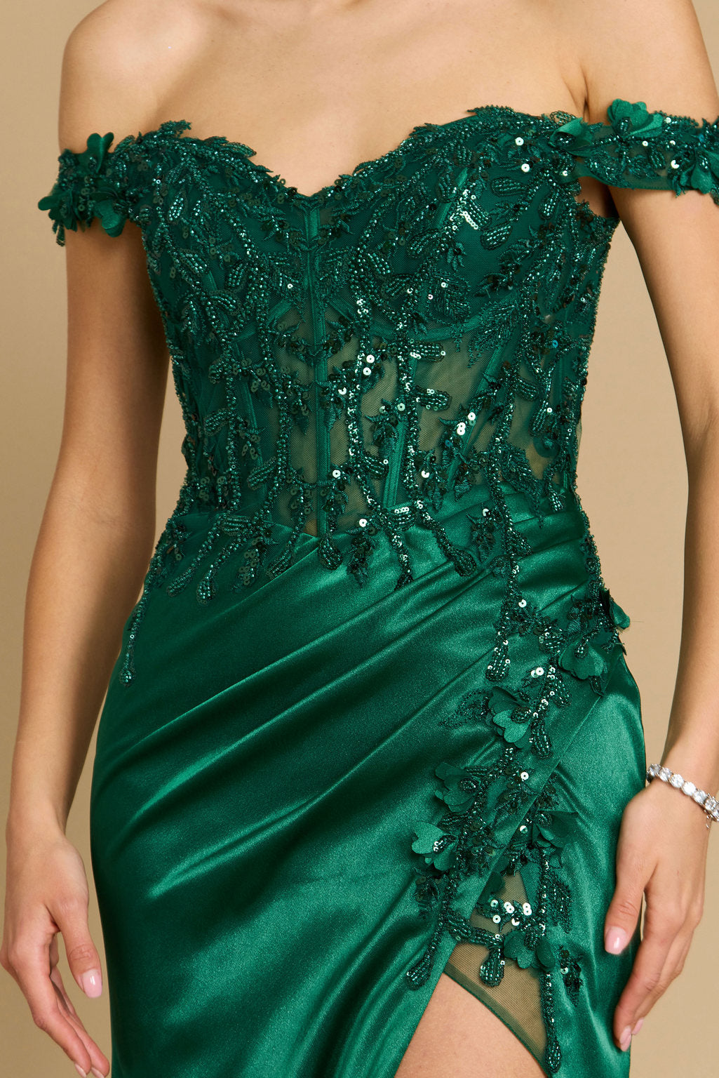 Prom Dresses Fitted Corset Off the Shoulder Formal Prom Dress Emerald