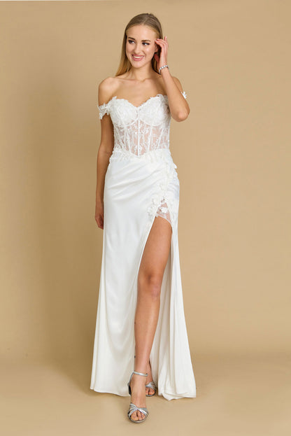 Prom Dresses Fitted Corset Off the Shoulder Formal Prom Dress Ivory